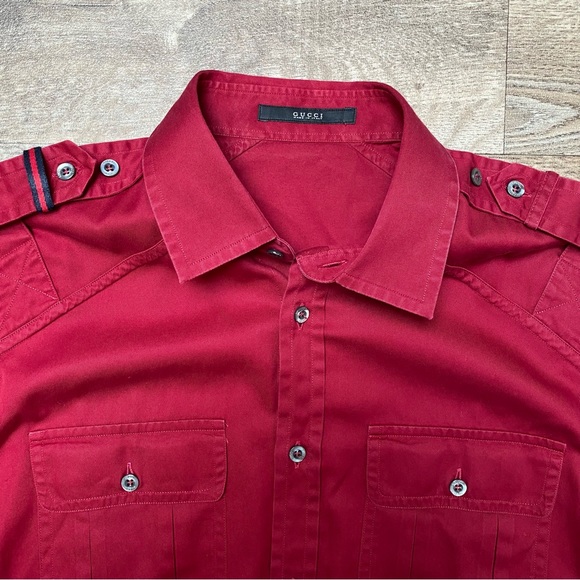 Gucci Military Web Trim Epaulette Button Down Shirt - Picture 14 of 16